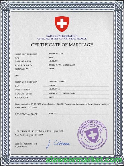 Switzerland marriage certificate PSD template